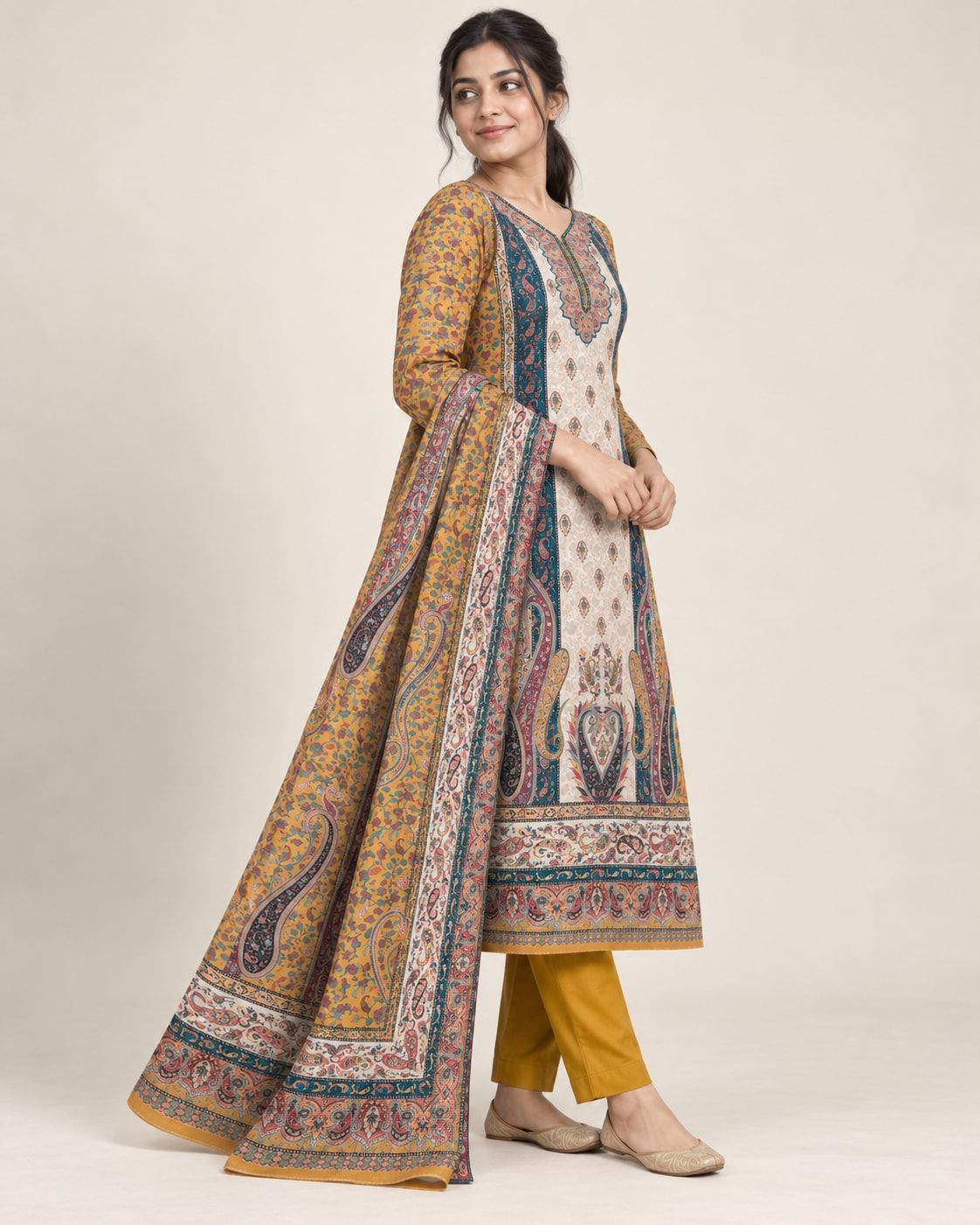 Aali suit set, styled image 1 made with AI, shown stitched