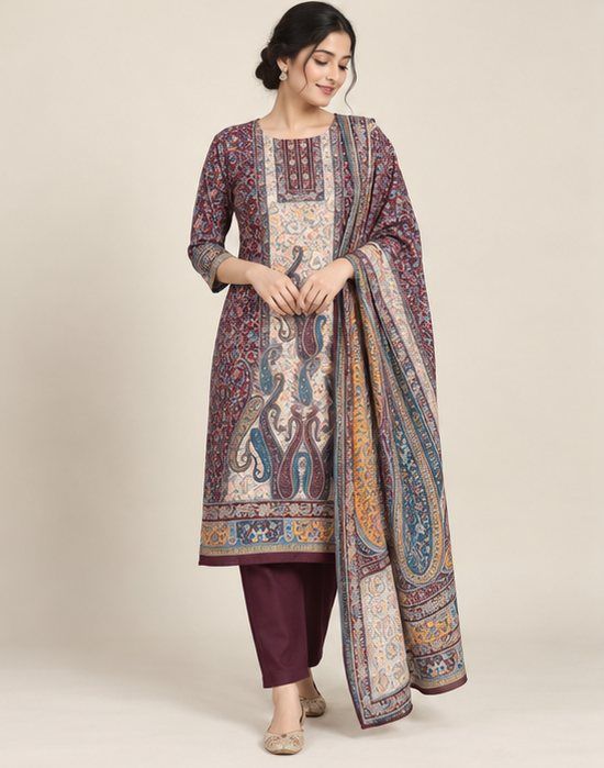 Amira suit set, styled image 3 made with AI, shown stitched